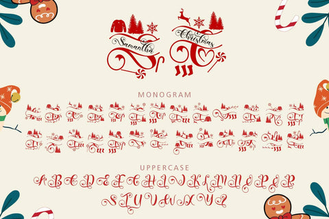 Samantha Christmas Monogram Font Prasetya Letter 