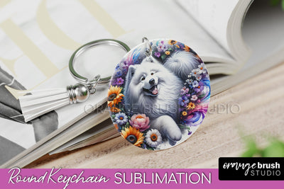 Samoyed Keychain - Dog mom Floral Keychain Sublimation Design Sublimation OrangeBrushStudio 