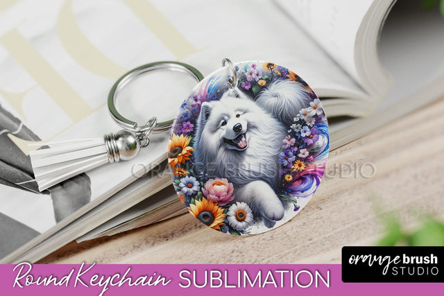 Samoyed Keychain - Dog mom Floral Keychain Sublimation Design Sublimation OrangeBrushStudio 
