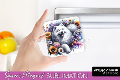 Samoyed Magnet Sublimation - Dog Mom Floral Magnet PNG Design Sublimation OrangeBrushStudio 
