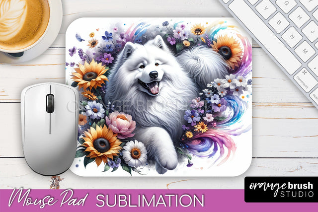 Samoyed Mouse Pad Design - Dog Mom Floral Mousepad Sublimation Sublimation OrangeBrushStudio 