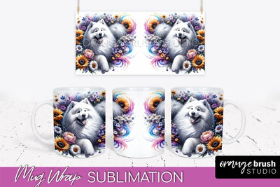 Samoyed Mug Wrap - Dog Mom Floral Coffee Mug PNG Sublimation Sublimation OrangeBrushStudio 