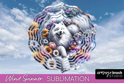 Samoyed Wind Spinner, Dog Mom Floral Wind Spinner Sublimation Sublimation OrangeBrushStudio 