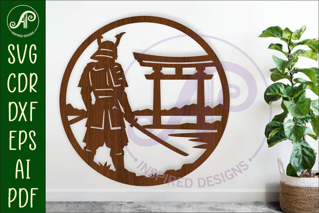 Samurai Wall Art SVG Laser Cut File, Japanese Warrior Torii SVG APInspireddesigns 