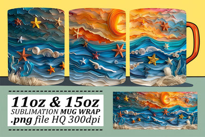 Sandy Shores Mug Wrap Sublimation 11oz 15oz Sublimation afrosvg 