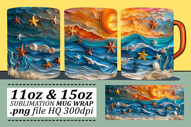 Sandy Shores Mug Wrap Sublimation 11oz 15oz Sublimation afrosvg 