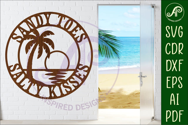 Sandy Toes Salty Kisses SVG Beach Sign, Coastal Wall Art SVG APInspireddesigns 