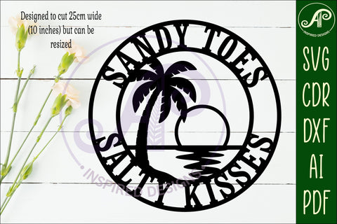 Sandy Toes Salty Kisses SVG Beach Sign, Coastal Wall Art SVG APInspireddesigns 