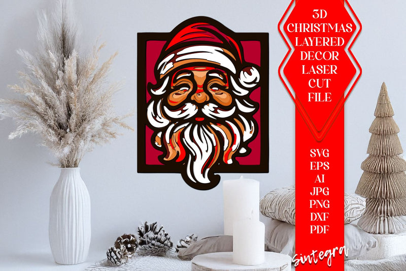 Santa 3D Layered SVG – 8 Layer Laser Cut Christmas Design V1 SVG Sintegra 