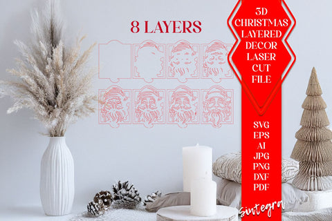 Santa 3D Layered SVG – 8 Layer Laser Cut Christmas Design V1 SVG Sintegra 