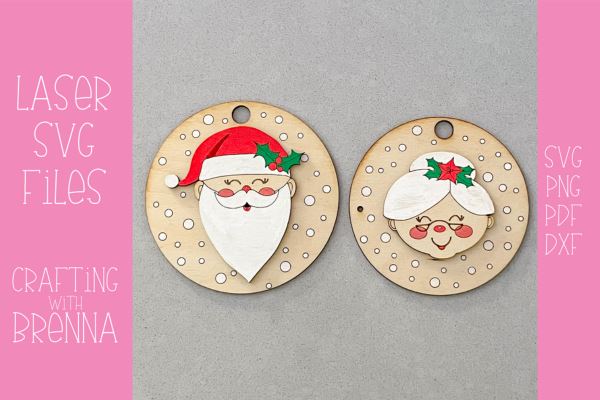 Santa and Mrs. Claus Ornaments Laser SVG File SVG Crafting With Brenna 