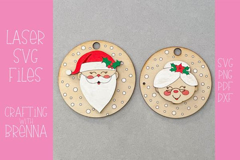 Santa and Mrs. Claus Ornaments Laser SVG File SVG Crafting With Brenna 