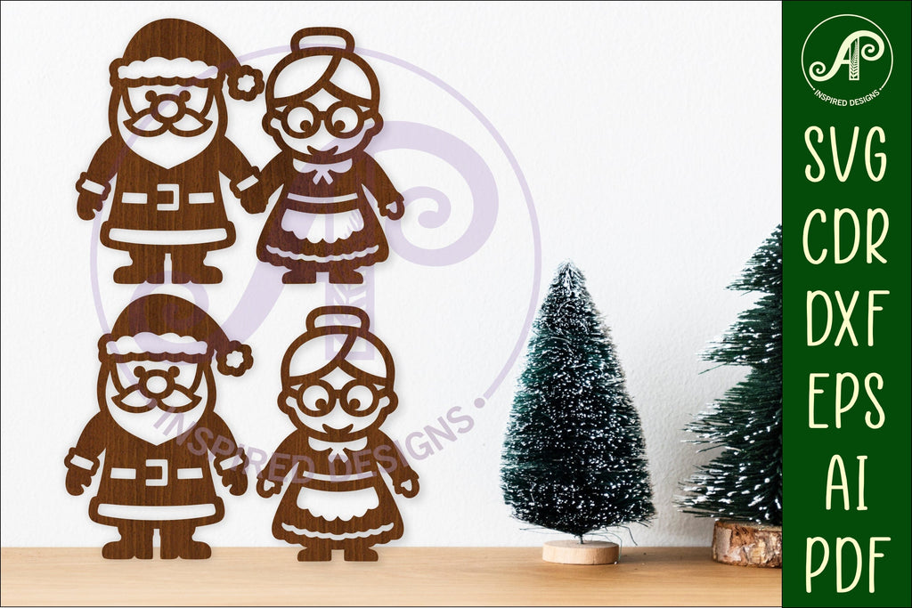Santa and Mrs Claus shape silhouette Christmas laser cut - So Fontsy