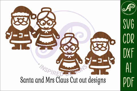 Santa and Mrs Claus shape silhouette Christmas laser cut SVG APInspireddesigns 