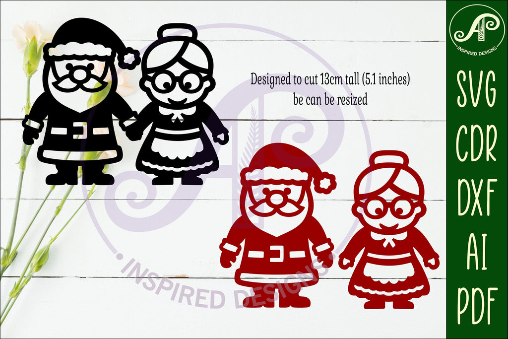 Santa and Mrs Claus shape silhouette Christmas laser cut - So Fontsy