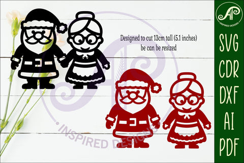 Santa and Mrs Claus shape silhouette Christmas laser cut SVG APInspireddesigns 