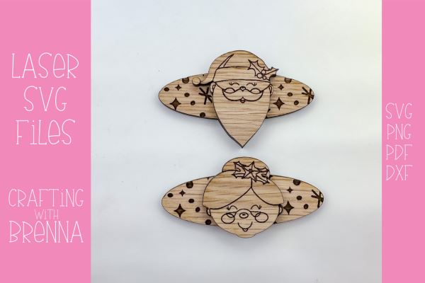 Santa and Mrs. Clause Hair Clip Laser SVG File SVG Crafting With Brenna 