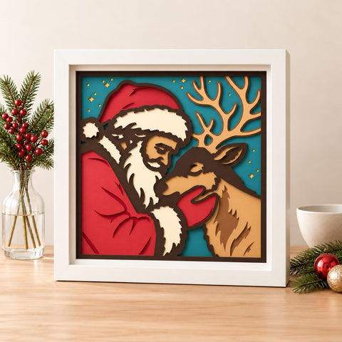 Santa and Reindeer 3D Shadow Box SVG | Christmas Layered Papercut | 8 Layer Santa Claus Cricut Silhouette Laser Cut File 3D Paper HappyDesignStudio 