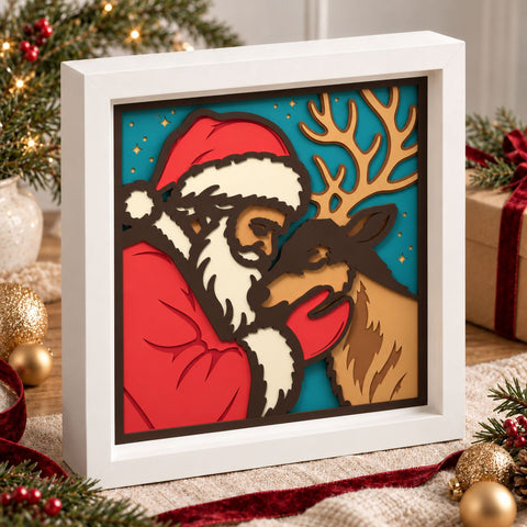 Santa and Reindeer 3D Shadow Box SVG | Christmas Layered Papercut | 8 Layer Santa Claus Cricut Silhouette Laser Cut File 3D Paper HappyDesignStudio 
