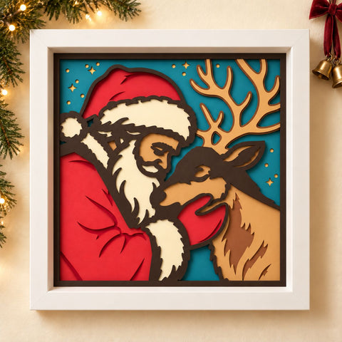 Santa and Reindeer 3D Shadow Box SVG | Christmas Layered Papercut | 8 Layer Santa Claus Cricut Silhouette Laser Cut File 3D Paper HappyDesignStudio 