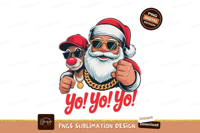 Santa and reindeer cool holiday characters Christmas Sublimation Designangry 