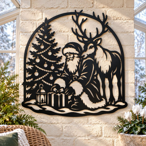 Santa and Reindeer Laser SVG | Christmas Tree DXF | Santa Claus Metal Wall Art | Holiday Plasma Cutting File | Christmas Decor SVG HappyDesignStudio 