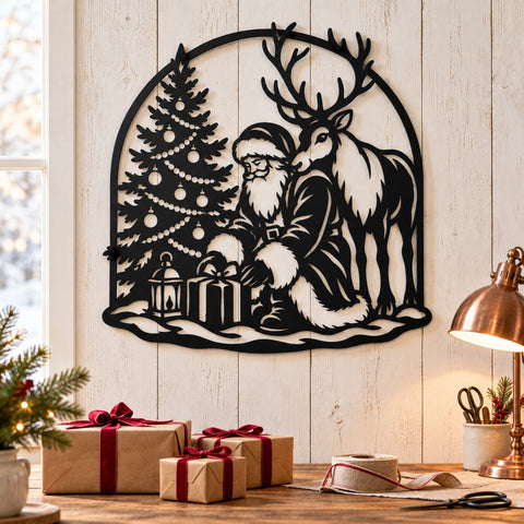 Santa and Reindeer Laser SVG | Christmas Tree DXF | Santa Claus Metal Wall Art | Holiday Plasma Cutting File | Christmas Decor SVG HappyDesignStudio 