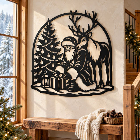 Santa and Reindeer Laser SVG | Christmas Tree DXF | Santa Claus Metal Wall Art | Holiday Plasma Cutting File | Christmas Decor SVG HappyDesignStudio 