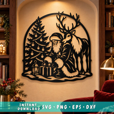 Santa and Reindeer Laser SVG | Christmas Tree DXF | Santa Claus Metal Wall Art | Holiday Plasma Cutting File | Christmas Decor SVG HappyDesignStudio 