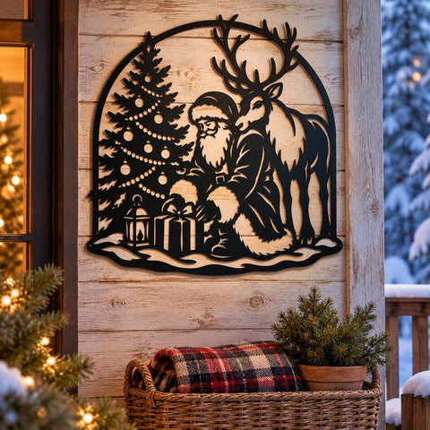 Santa and Reindeer Laser SVG | Christmas Tree DXF | Santa Claus Metal Wall Art | Holiday Plasma Cutting File | Christmas Decor SVG HappyDesignStudio 