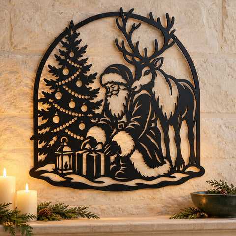 Santa and Reindeer Laser SVG | Christmas Tree DXF | Santa Claus Metal Wall Art | Holiday Plasma Cutting File | Christmas Decor SVG HappyDesignStudio 