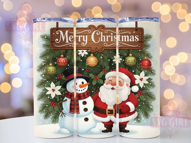 Santa and Snowman Christmas Tumbler, Christmas Wrap Design, Holiday Sublimation Cup, Festive Santa Mug, 20Oz Skinny Tumbler Wrap, Winter Snowman Cup, Cute Christmas Design Sublimation SvggirlplusArt 