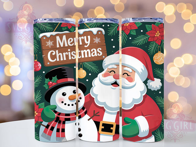 Santa and Snowman Christmas Tumbler, Christmas Wrap Design, Holiday Sublimation Cup, Festive Santa Mug, 20Oz Skinny Tumbler Wrap, Winter Snowman Cup, Cute Christmas Design Sublimation SvggirlplusArt 