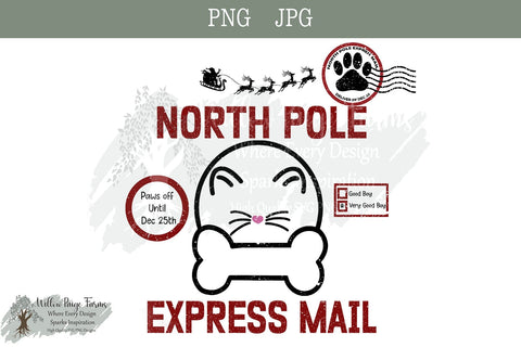 Santa Bag Design for Pets – PNG & JPG – North Pole Express Mail Christmas toy bag for pets Christmas gift bag dog and cat secret Santa bag Sublimation Willow Paige Farms 