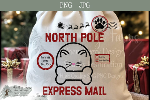 Santa Bag Design for Pets – PNG & JPG – North Pole Express Mail Christmas toy bag for pets Christmas gift bag dog and cat secret Santa bag Sublimation Willow Paige Farms 