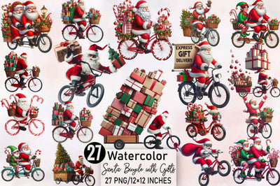 Santa Bicycle with Gifts Clipart Bundle. SVG SVGArt 