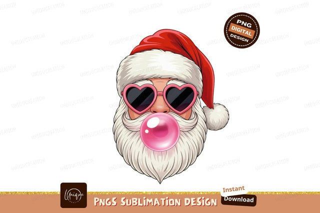 Santa blowing pink bubblegum christmas heart Sublimation Designangry 