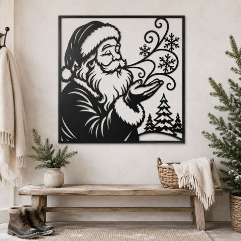 Santa Blowing Snowflakes Laser SVG | Christmas Santa DXF | Santa Claus CNC File | Metal Wall Art | Winter Decor | Plasma Cut File SVG HappyDesignStudio 