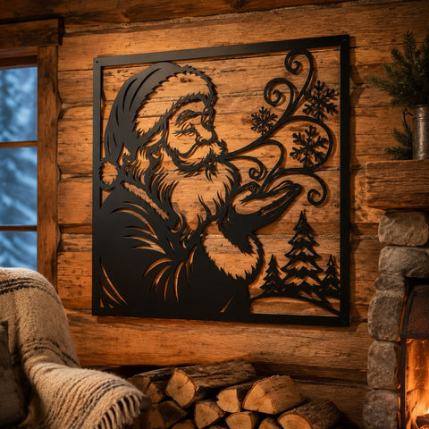 Santa Blowing Snowflakes Laser SVG | Christmas Santa DXF | Santa Claus CNC File | Metal Wall Art | Winter Decor | Plasma Cut File SVG HappyDesignStudio 