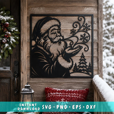 Santa Blowing Snowflakes Laser SVG | Christmas Santa DXF | Santa Claus CNC File | Metal Wall Art | Winter Decor | Plasma Cut File SVG HappyDesignStudio 