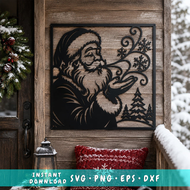 Santa Blowing Snowflakes Laser SVG | Christmas Santa DXF | Santa Claus CNC File | Metal Wall Art | Winter Decor | Plasma Cut File SVG HappyDesignStudio 