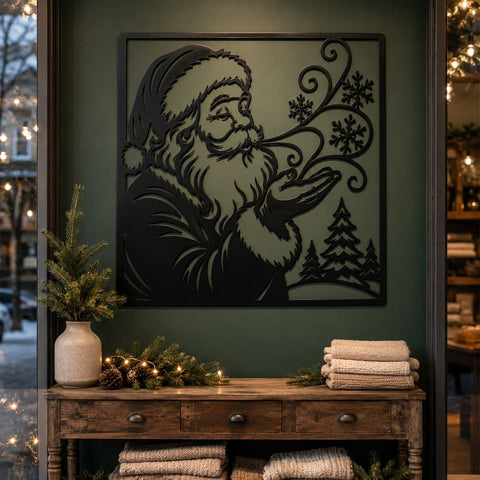 Santa Blowing Snowflakes Laser SVG | Christmas Santa DXF | Santa Claus CNC File | Metal Wall Art | Winter Decor | Plasma Cut File SVG HappyDesignStudio 