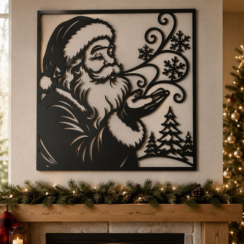 Santa Blowing Snowflakes Laser SVG | Christmas Santa DXF | Santa Claus CNC File | Metal Wall Art | Winter Decor | Plasma Cut File SVG HappyDesignStudio 