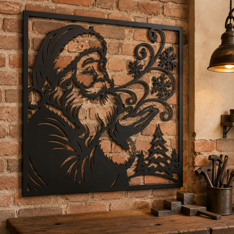Santa Blowing Snowflakes Laser SVG | Christmas Santa DXF | Santa Claus CNC File | Metal Wall Art | Winter Decor | Plasma Cut File SVG HappyDesignStudio 