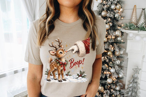 Santa Boop Reindeer PNG, Cute Christmas Reindeer Graphic Sublimation Pickled Thistle Creative 