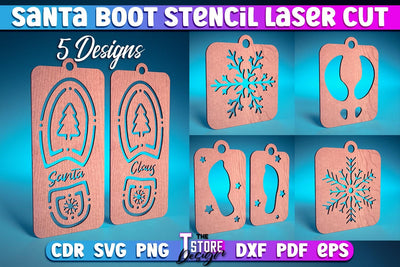 Santa Boot Stencil Laser Cut | Christmas Design | Snowflake | Christmas Tree Toy | CNC Files SVG The T Store Design 