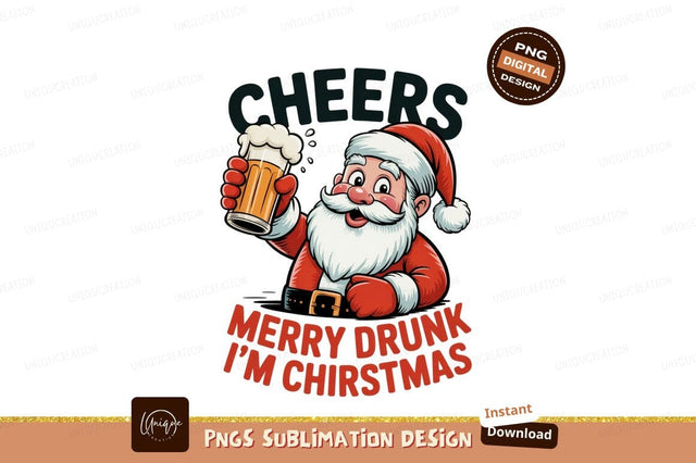 Santa cheers with beer christmas holiday Sublimation Designangry 