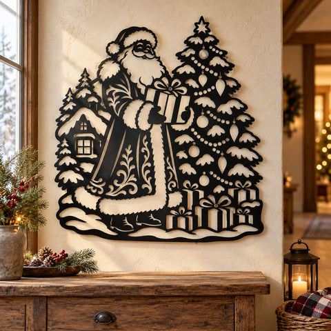 Santa Christmas Tree Laser SVG | Santa Claus with Gifts DXF | Christmas Metal Wall Art | Holiday Plasma Cutting File | Winter Decor SVG HappyDesignStudio 