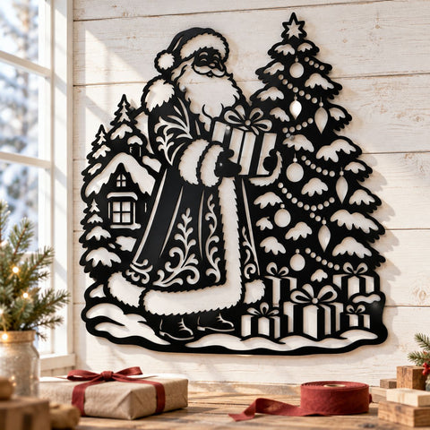Santa Christmas Tree Laser SVG | Santa Claus with Gifts DXF | Christmas Metal Wall Art | Holiday Plasma Cutting File | Winter Decor SVG HappyDesignStudio 