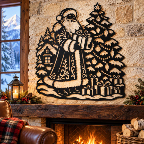 Santa Christmas Tree Laser SVG | Santa Claus with Gifts DXF | Christmas Metal Wall Art | Holiday Plasma Cutting File | Winter Decor SVG HappyDesignStudio 